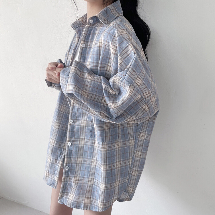 オーバーサイズチェックシャツ SKY BLUE