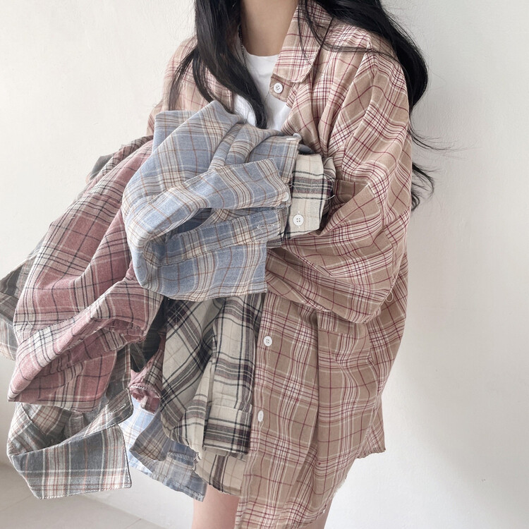 オーバーサイズチェックシャツ BEIGE
