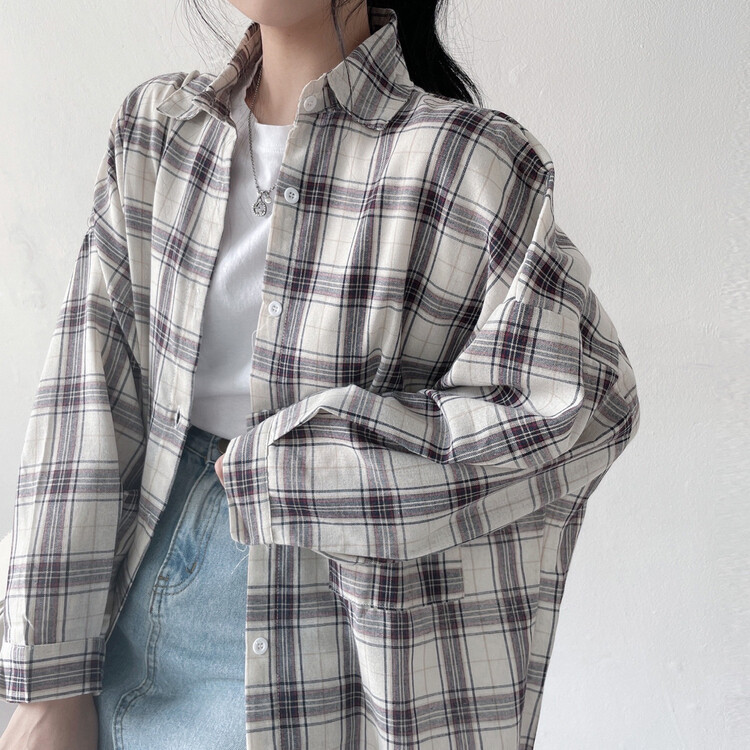 オーバーサイズチェックシャツ IVORY