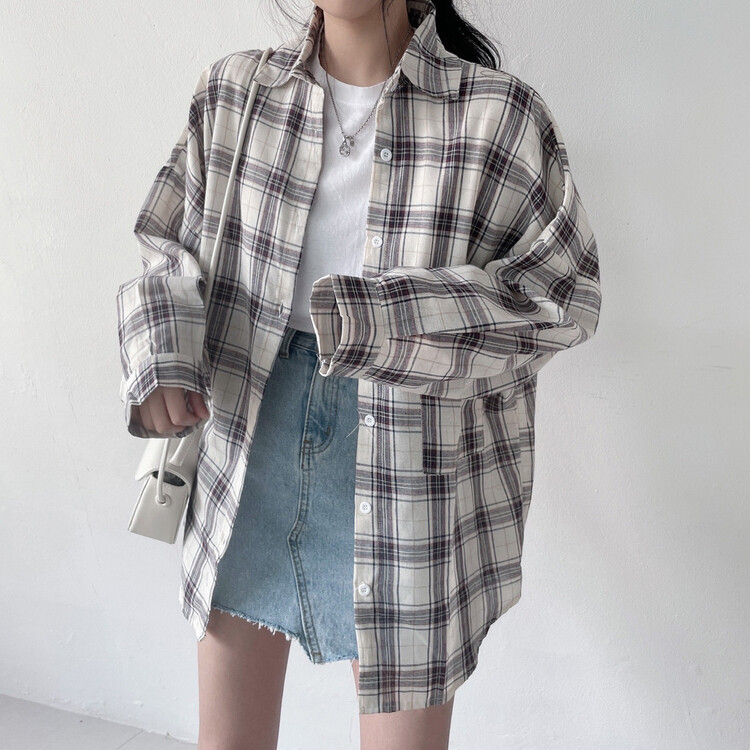 オーバーサイズチェックシャツ IVORY