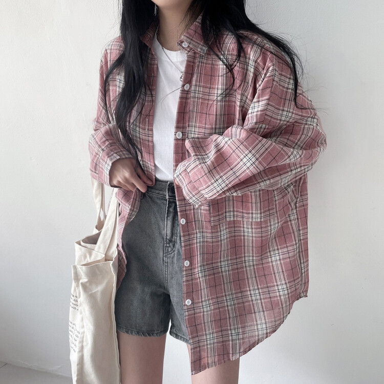 オーバーサイズチェックシャツ PINK