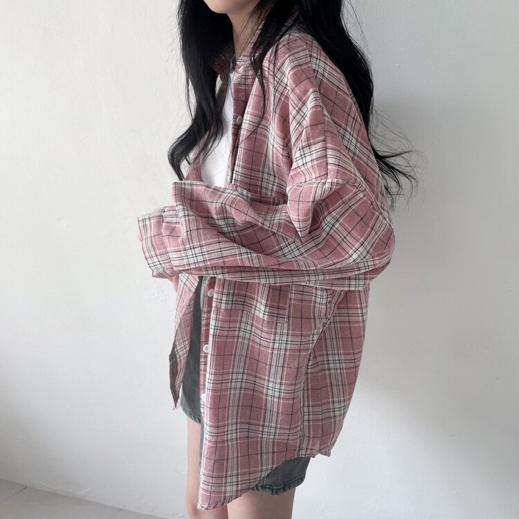 オーバーサイズチェックシャツ PINK