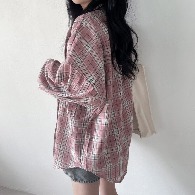 オーバーサイズチェックシャツ PINK