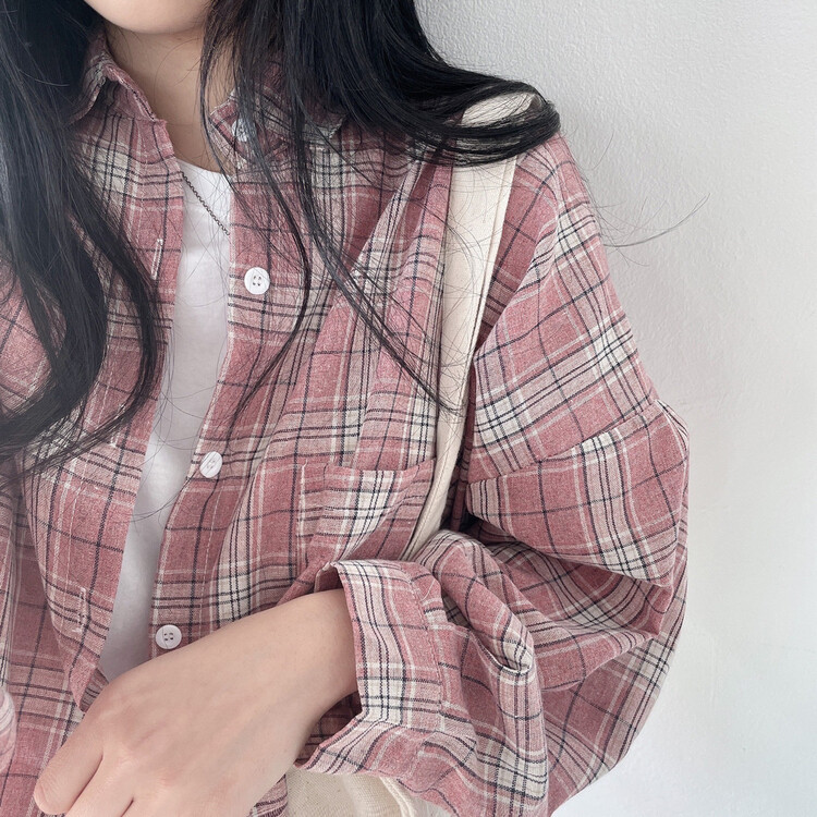 オーバーサイズチェックシャツ PINK