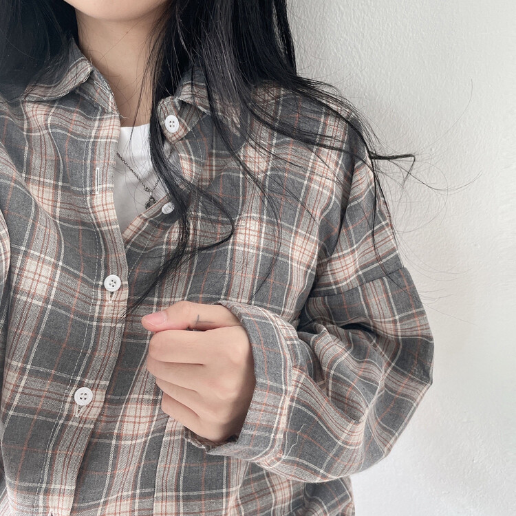 オーバーサイズチェックシャツ GRAY