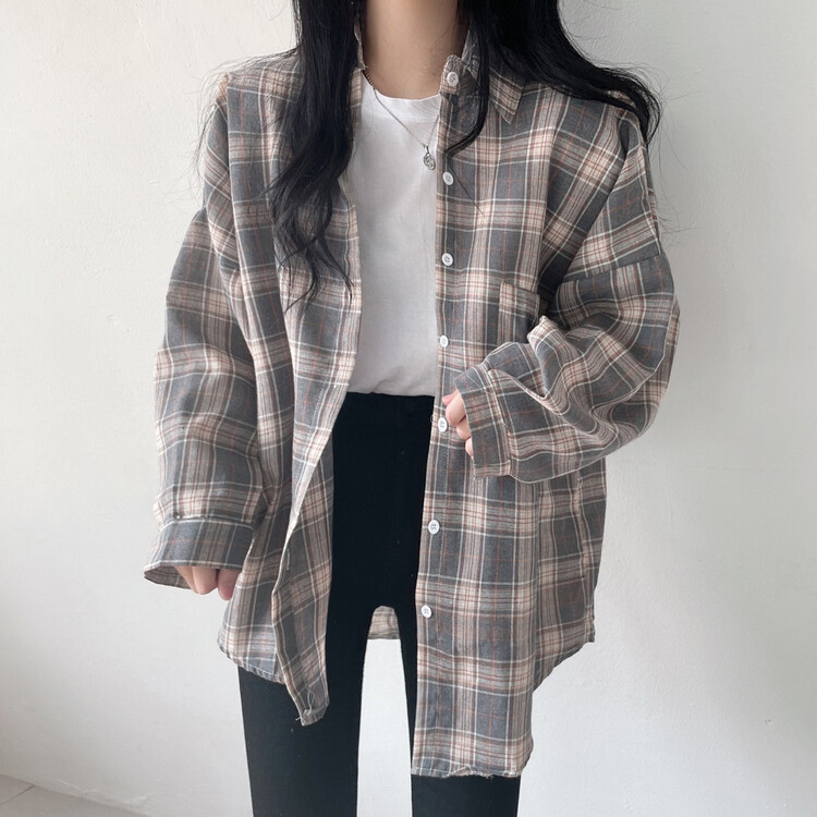 オーバーサイズチェックシャツ GRAY