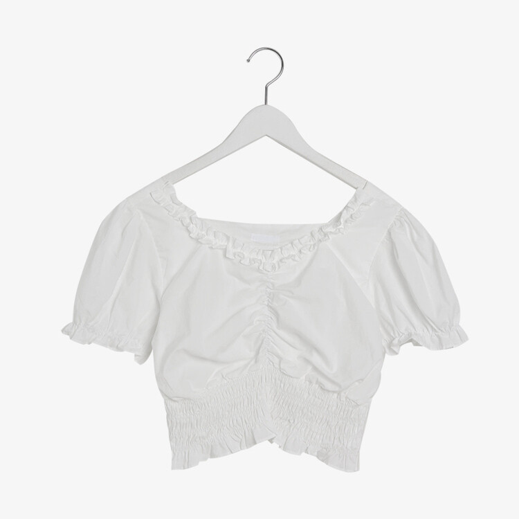 フリルシャーリングクロップブラウス