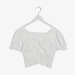 フリルシャーリングクロップブラウス