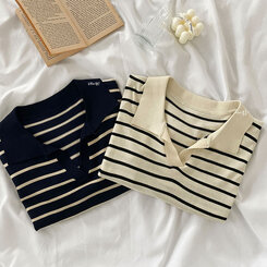 半袖Tシャツ オープンカラーストライプTシャツ