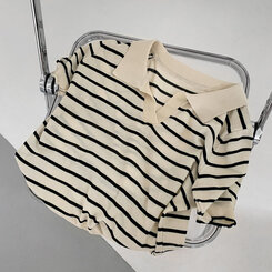 半袖Tシャツ オープンカラーストライプTシャツ