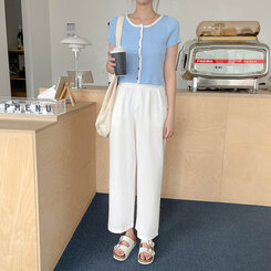 スラックス リネンピンタックワイドスラックス IVORY