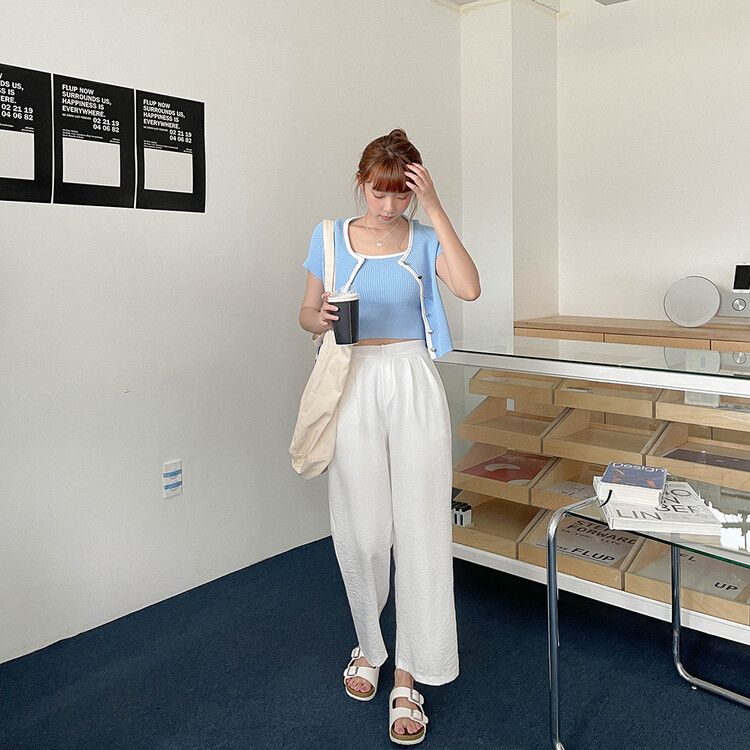 スラックス リネンピンタックワイドスラックス IVORY