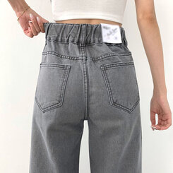[再入荷完了]ハイウエストストレートデニムパンツ グレー