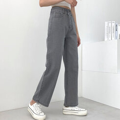 [再入荷完了]ハイウエストストレートデニムパンツ グレー