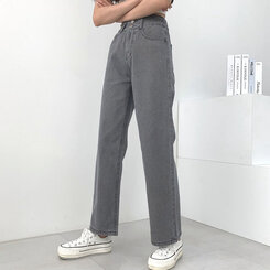 [再入荷完了]ハイウエストストレートデニムパンツ グレー