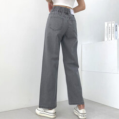 [再入荷完了]ハイウエストストレートデニムパンツ グレー