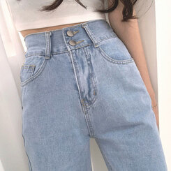 [再入荷完了]ハイウエストストレートデニムパンツ ライトブルー