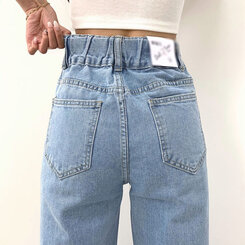 [再入荷完了]ハイウエストストレートデニムパンツ ライトブルー