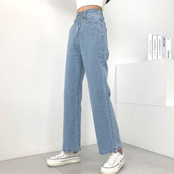 [再入荷完了]ハイウエストストレートデニムパンツ ライトブルー