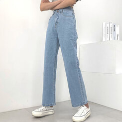 [再入荷完了]ハイウエストストレートデニムパンツ ライトブルー