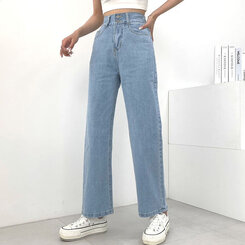 [再入荷完了]ハイウエストストレートデニムパンツ ライトブルー