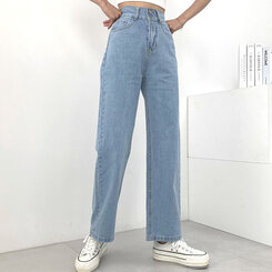 [再入荷完了]ハイウエストストレートデニムパンツ ライトブルー