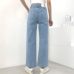 [再入荷完了]ハイウエストストレートデニムパンツ ライトブルー