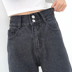 [再入荷完了]ハイウエストストレートデニムパンツ ブラック