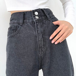 [再入荷完了]ハイウエストストレートデニムパンツ ブラック