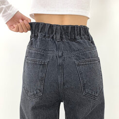 [再入荷完了]ハイウエストストレートデニムパンツ ブラック