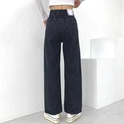 [再入荷完了]ハイウエストストレートデニムパンツ ブラック