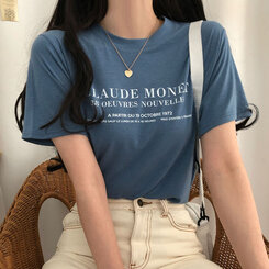半袖Tシャツ レタリング半袖Tシャツ スカイブルー