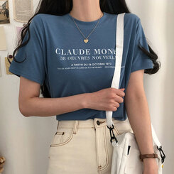 半袖Tシャツ レタリング半袖Tシャツ スカイブルー