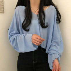 아일라 크롭 날라리 오프 니트 티셔츠 소라