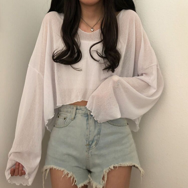 아일라 크롭 날라리 오프 니트 티셔츠 아이보리