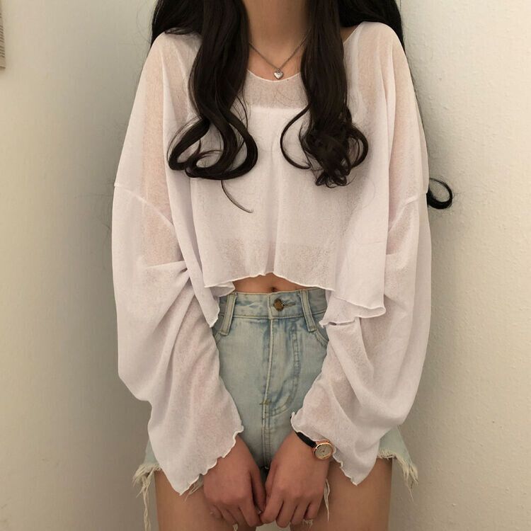 아일라 크롭 날라리 오프 니트 티셔츠 아이보리