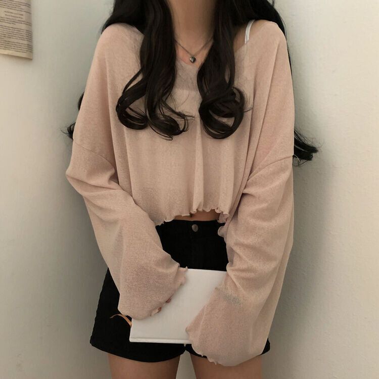 아일라 크롭 날라리 오프 니트 티셔츠 베이지