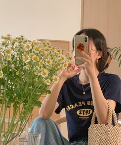 半袖Tシャツ 英文プリントルーズフィット半袖Tシャツ NAVY