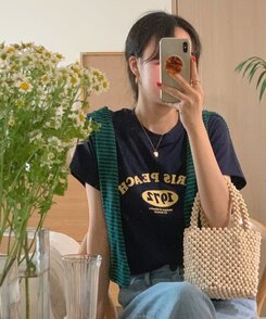半袖Tシャツ 英文プリントルーズフィット半袖Tシャツ NAVY