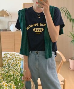 半袖Tシャツ 英文プリントルーズフィット半袖Tシャツ NAVY