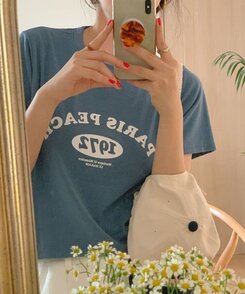 半袖Tシャツ 英文プリントルーズフィット半袖Tシャツ LIGHT BLUE