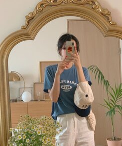 半袖Tシャツ 英文プリントルーズフィット半袖Tシャツ LIGHT BLUE