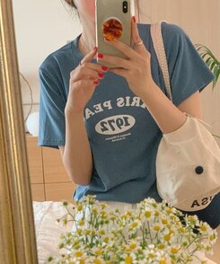 半袖Tシャツ 英文プリントルーズフィット半袖Tシャツ LIGHT BLUE