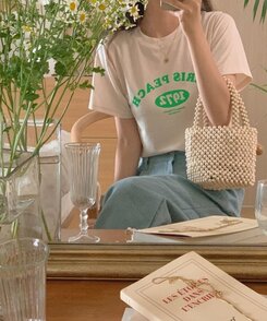 半袖Tシャツ 英文プリントルーズフィット半袖Tシャツ CREAM