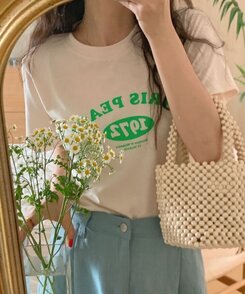 半袖Tシャツ 英文プリントルーズフィット半袖Tシャツ CREAM