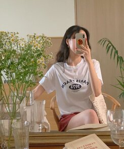 半袖Tシャツ 英文プリントルーズフィット半袖Tシャツ IVORY
