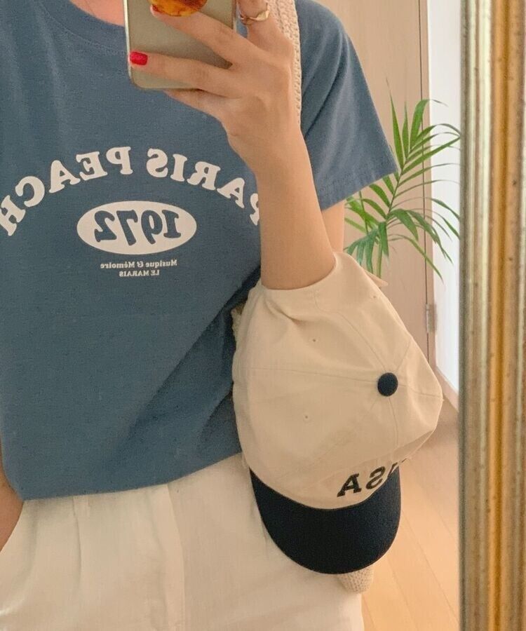 英文プリントルーズフィット半袖Tシャツ LIGHT BLUE