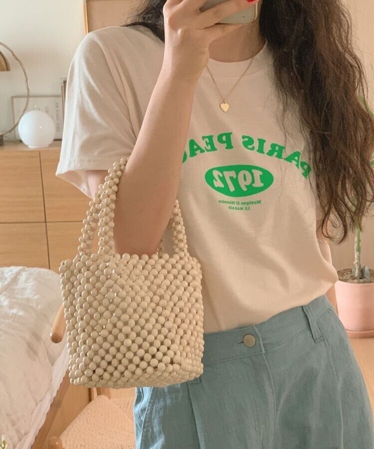 英文プリントルーズフィット半袖Tシャツ CREAM