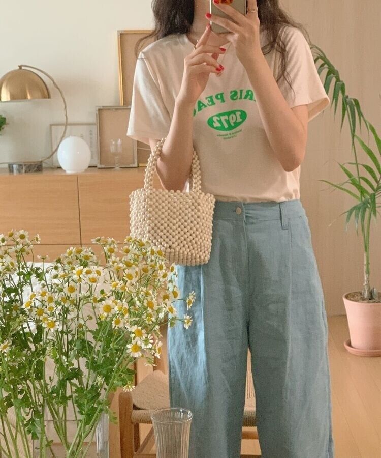 半袖Tシャツ 英文プリントルーズフィット半袖Tシャツ CREAM