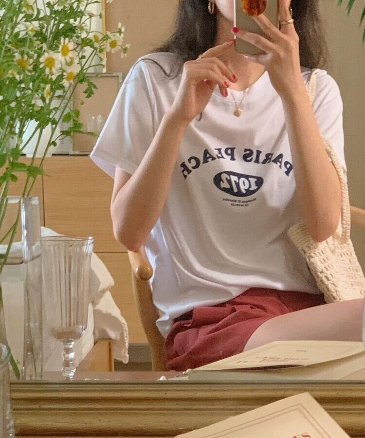 英文プリントルーズフィット半袖Tシャツ IVORY